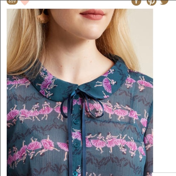 Modcloth sheer navy button down ballerina blouse - Picture 1 of 9